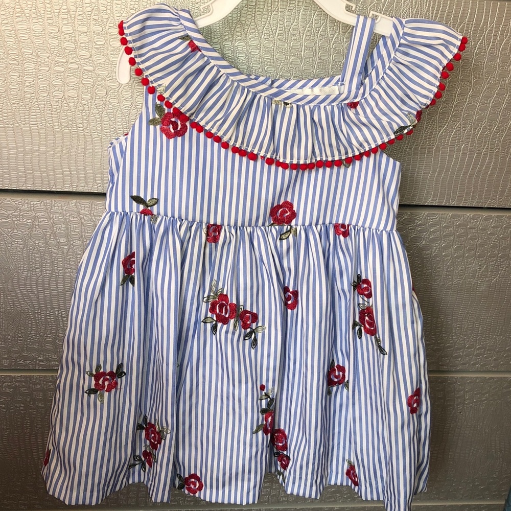Rare Editions Girls Pom Pom Flower Dress  2T
